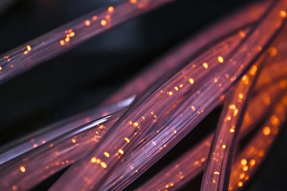 fiber optic light image with red hue on black background